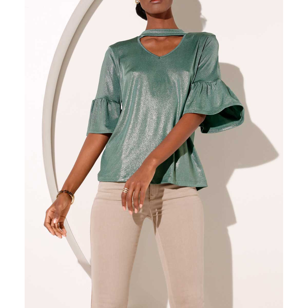 Volantshirt grün-metallic