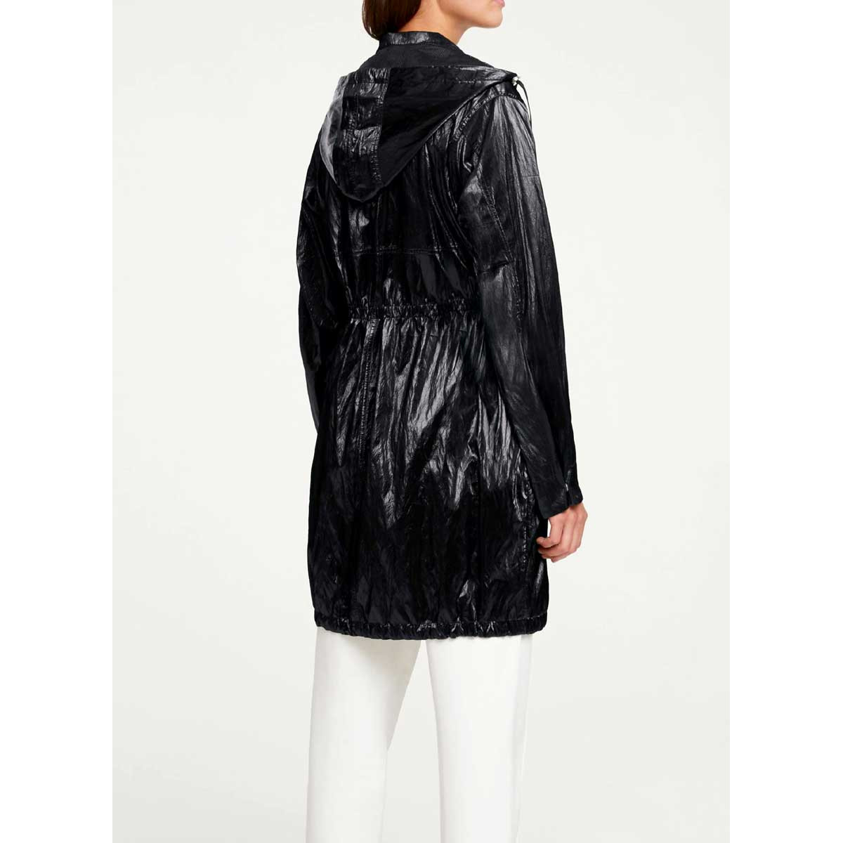 Designer-Knautschlack-Parka schwarz