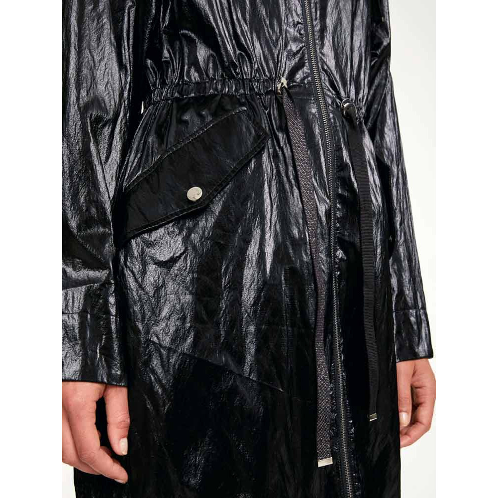 Designer-Knautschlack-Parka schwarz