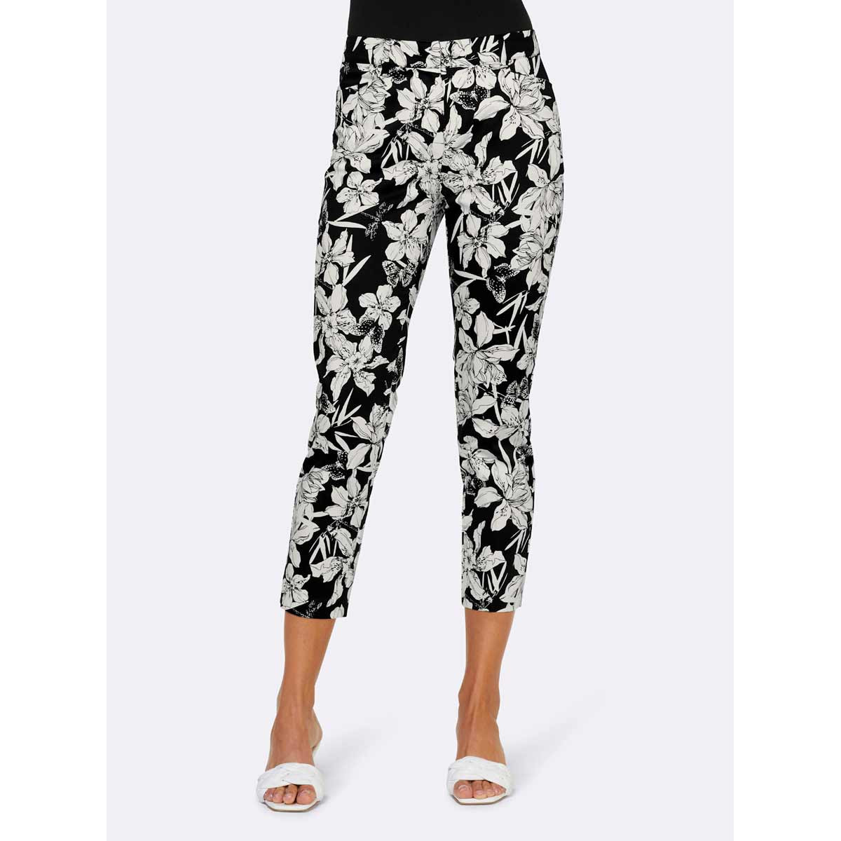 Designer-7/8-Druck-Stretchhhose schwarz-ecru