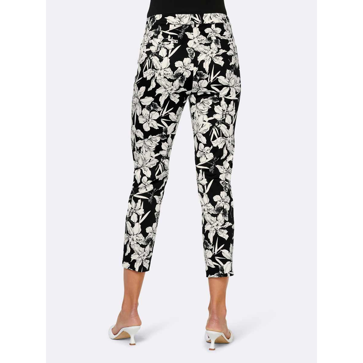 Designer-7/8-Druck-Stretchhhose schwarz-ecru