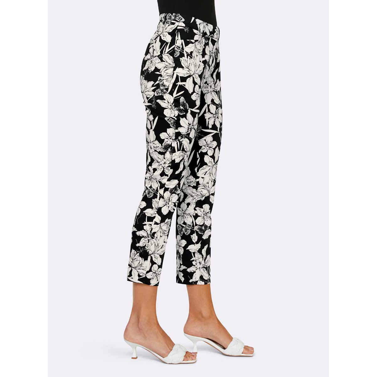 Designer-7/8-Druck-Stretchhhose schwarz-ecru