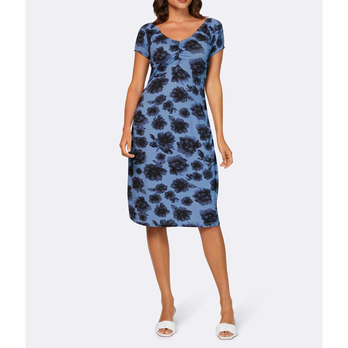 Designer-Jersey-Druckkleid marine-bleu