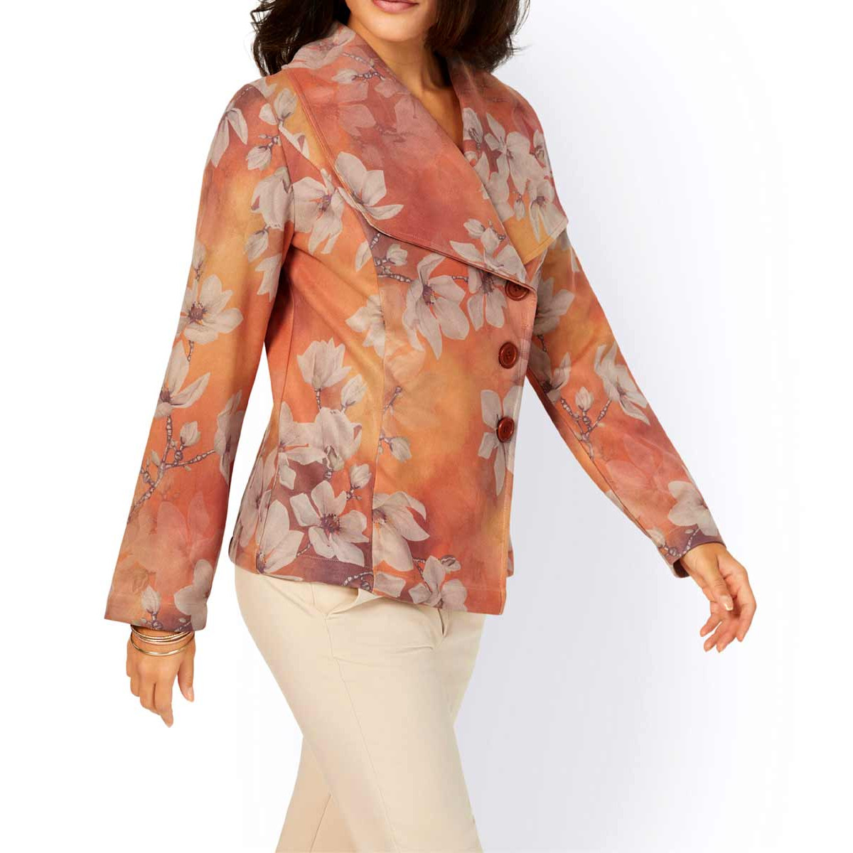 Veloursleder-Imitat-Druckblazer rotbraun-sand