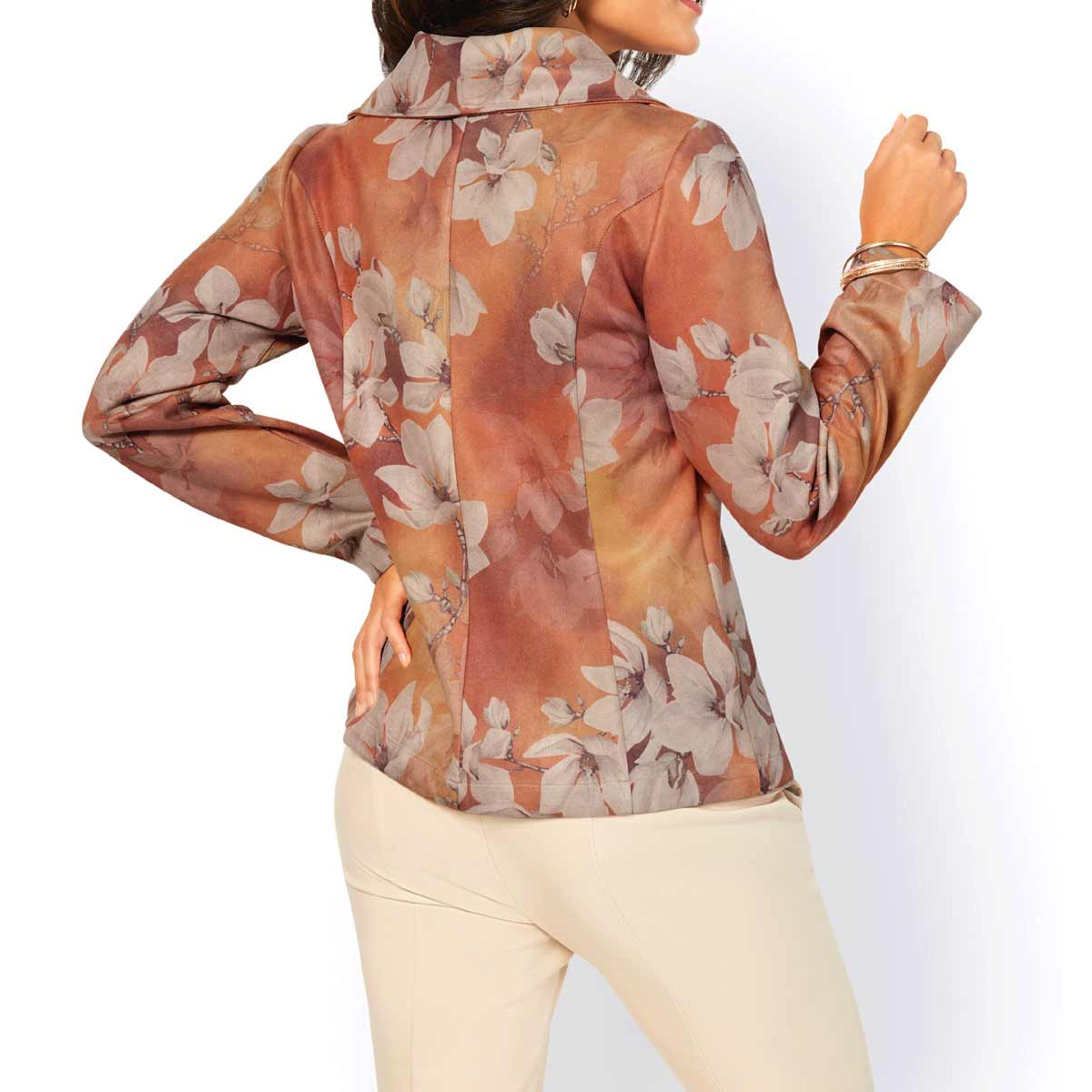 Veloursleder-Imitat-Druckblazer rotbraun-sand