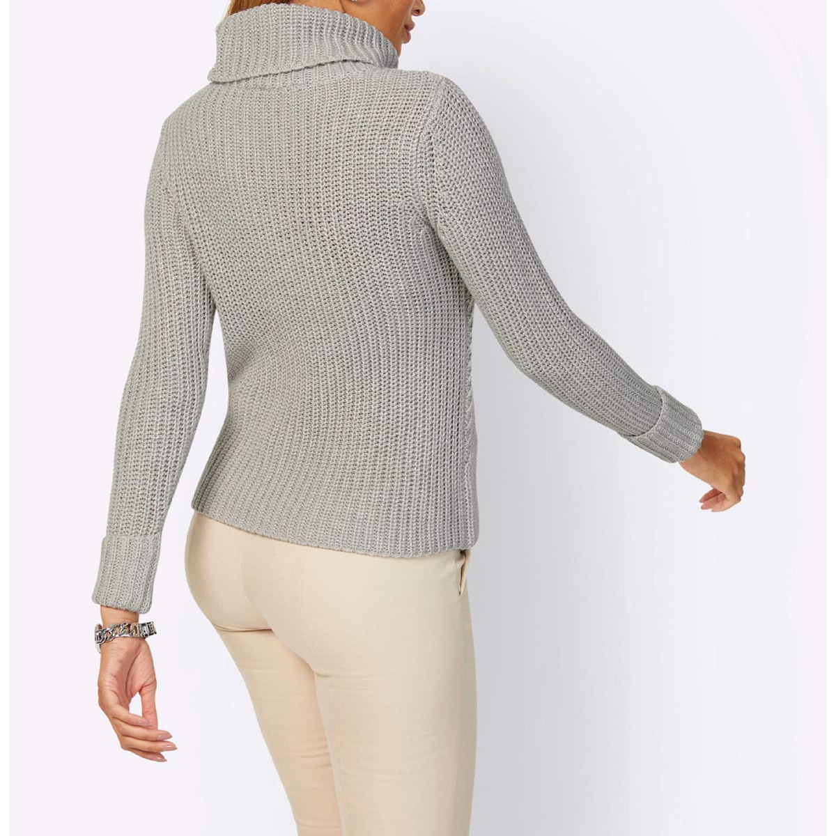 Rollkragenpullover mit Glanzgarn hellgrau