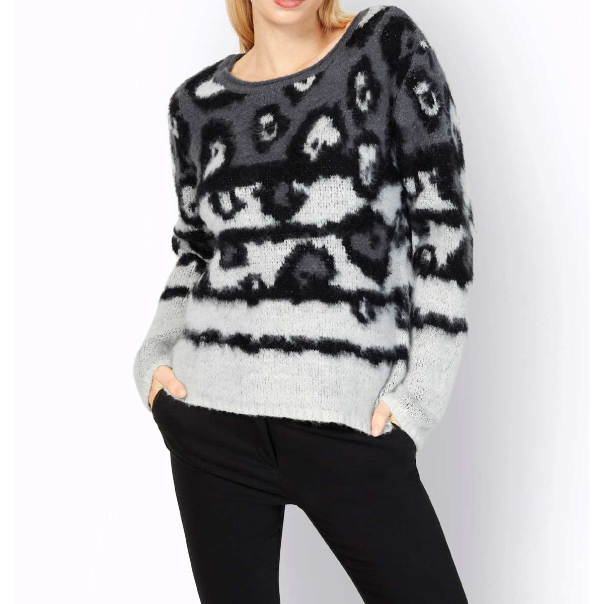Jacquardmuster-Pullover weiß-schwarz