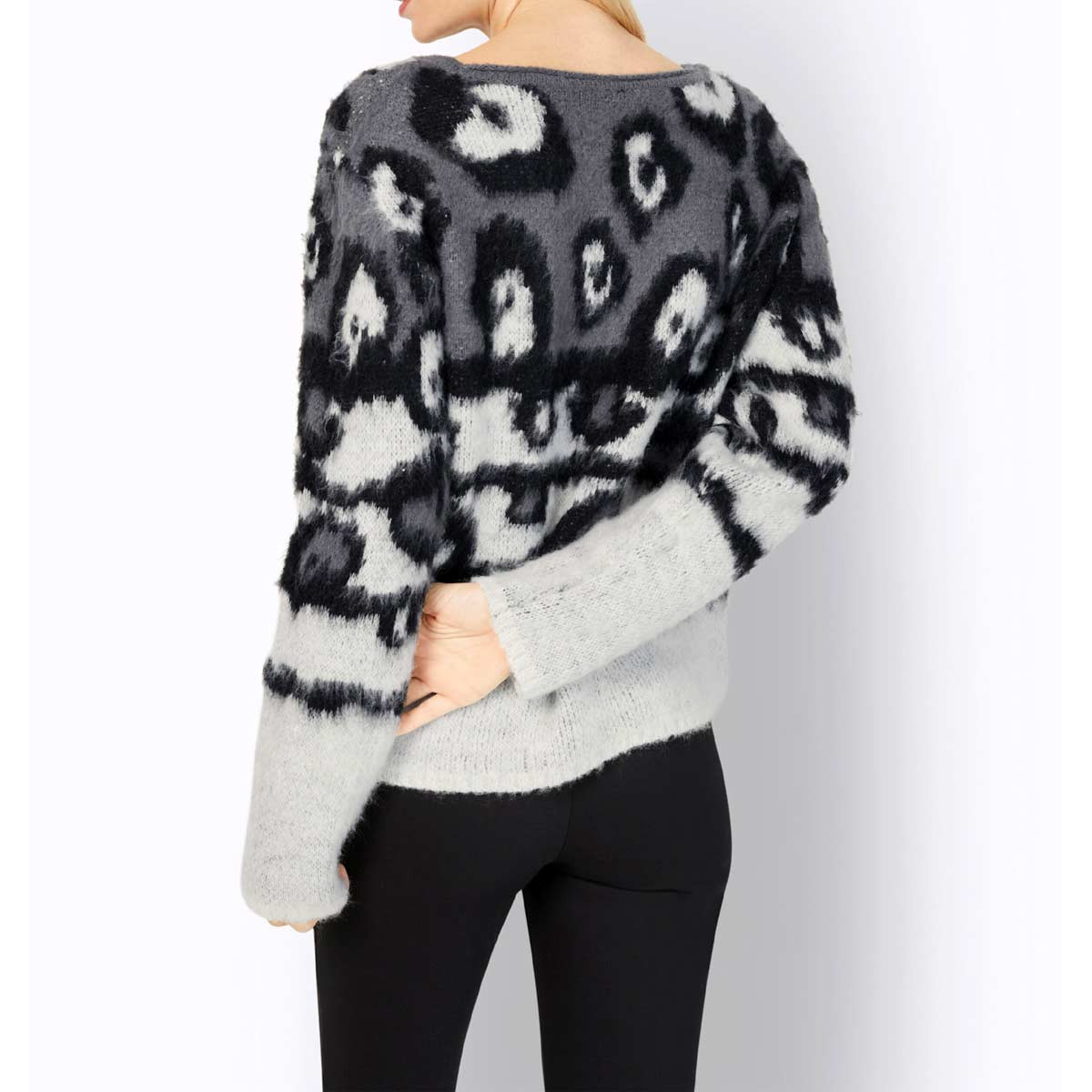 Jacquardmuster-Pullover weiß-schwarz