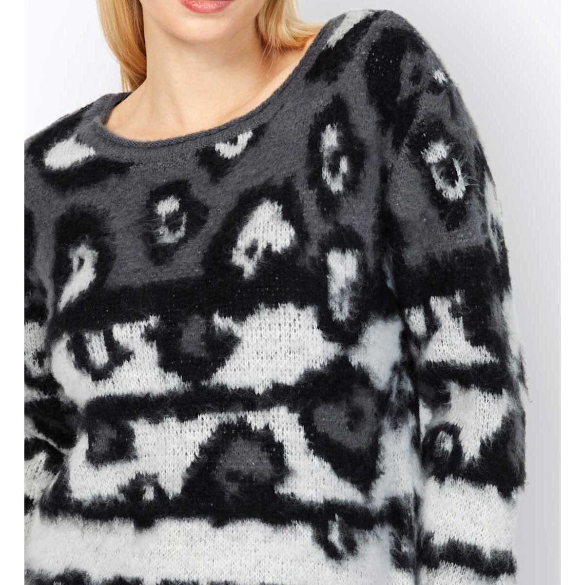 Jacquardmuster-Pullover weiß-schwarz
