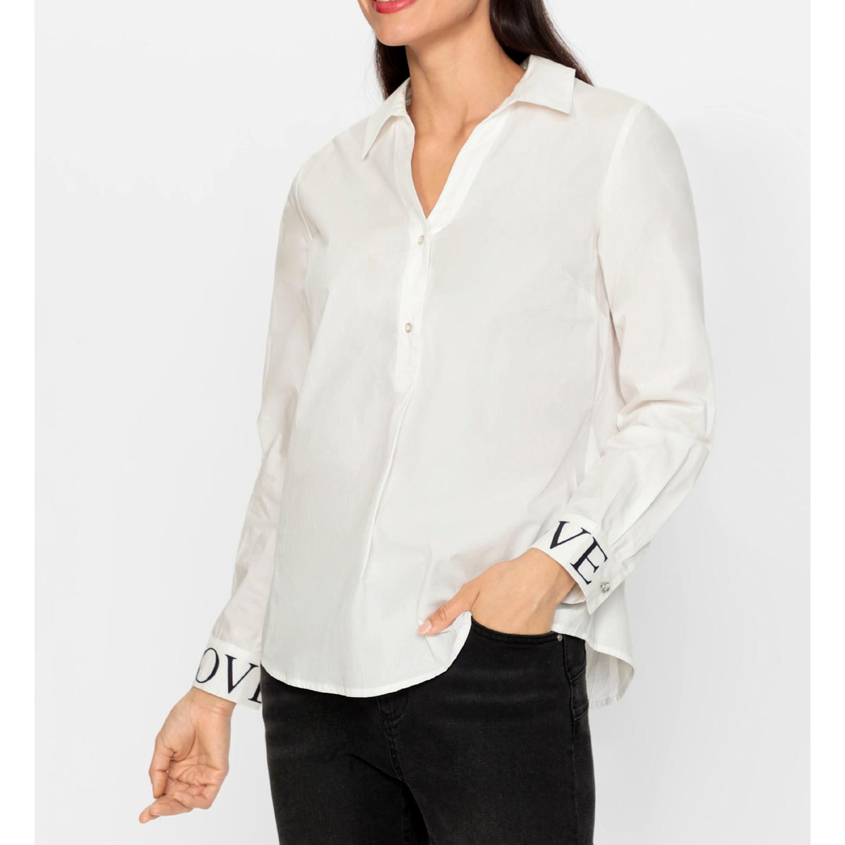 Hemdkragen-Bluse m. Schriftzug Love ecru