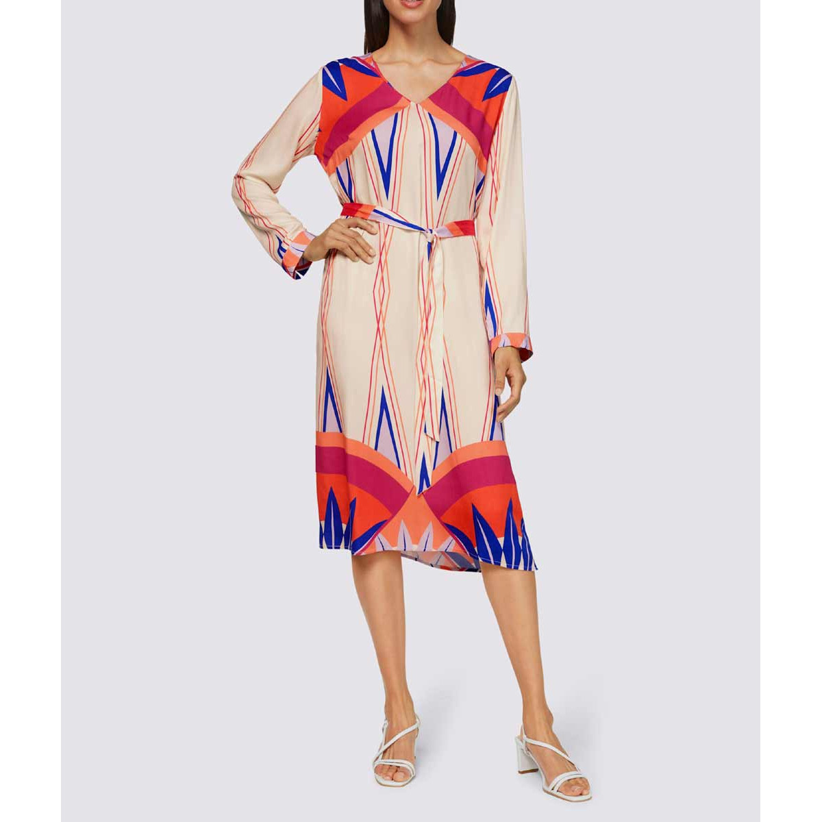 Designerkleid m. Gürtel champagner-bunt