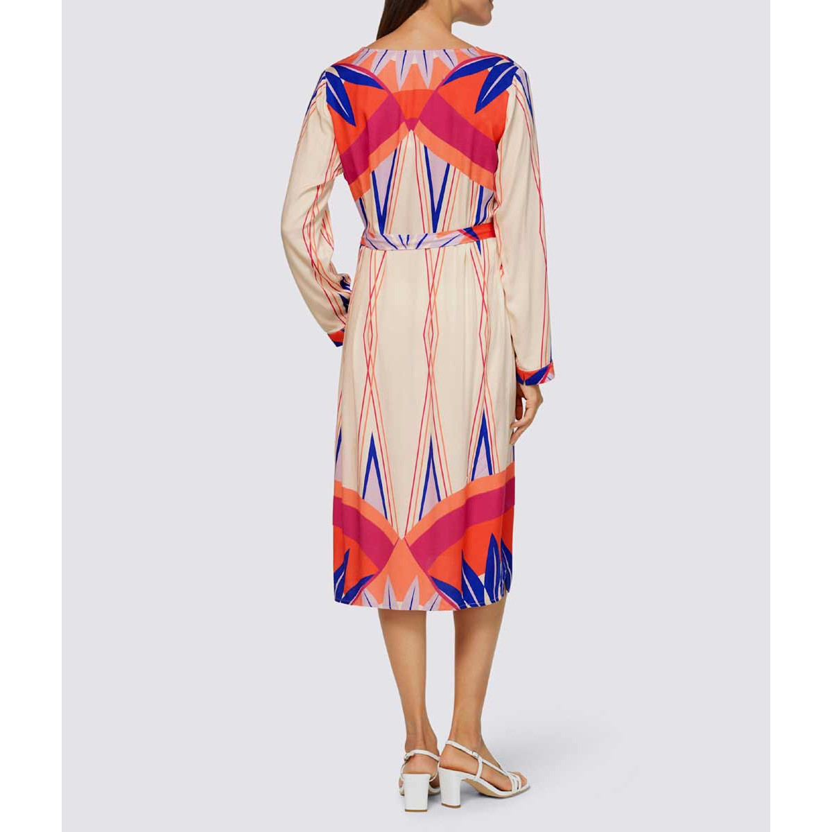 Designerkleid m. Gürtel champagner-bunt
