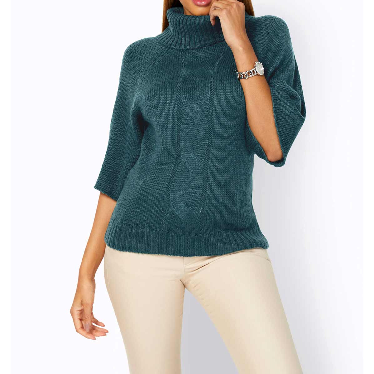 Zopfmuster-Pullover petrol