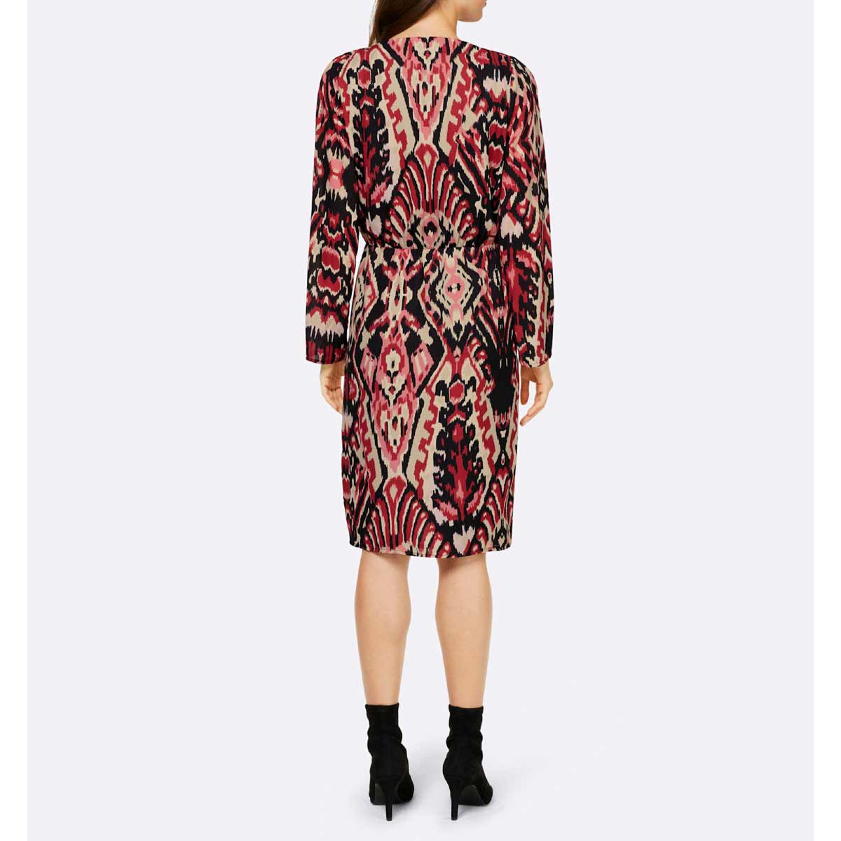Designer-Wickeldruckkleid schwarz-dunkelrot