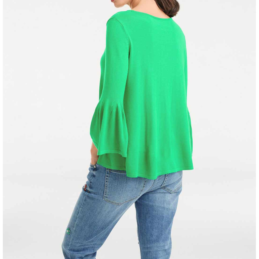 Designer-Pullover m. Volants grün