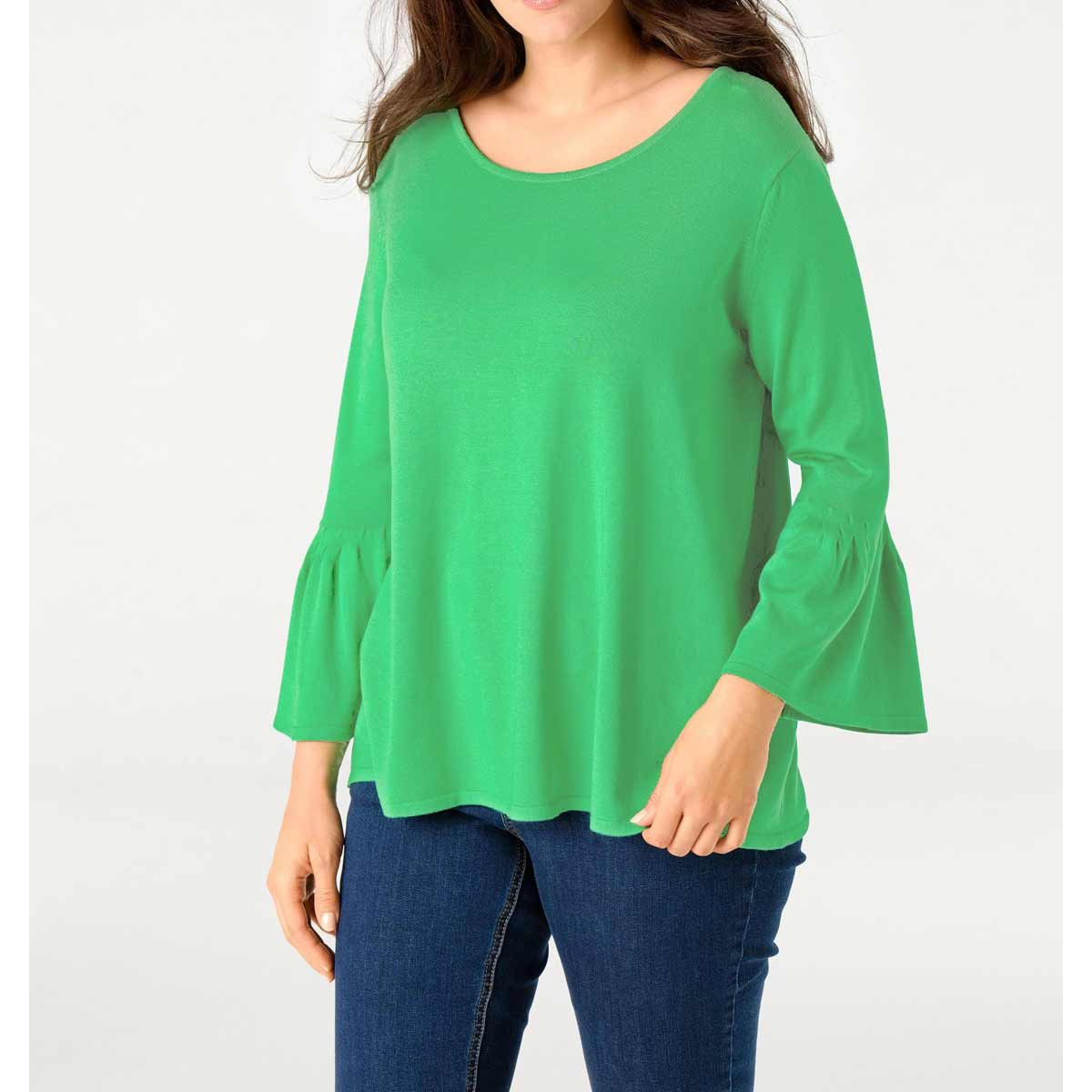 Designer-Pullover m. Volants grün