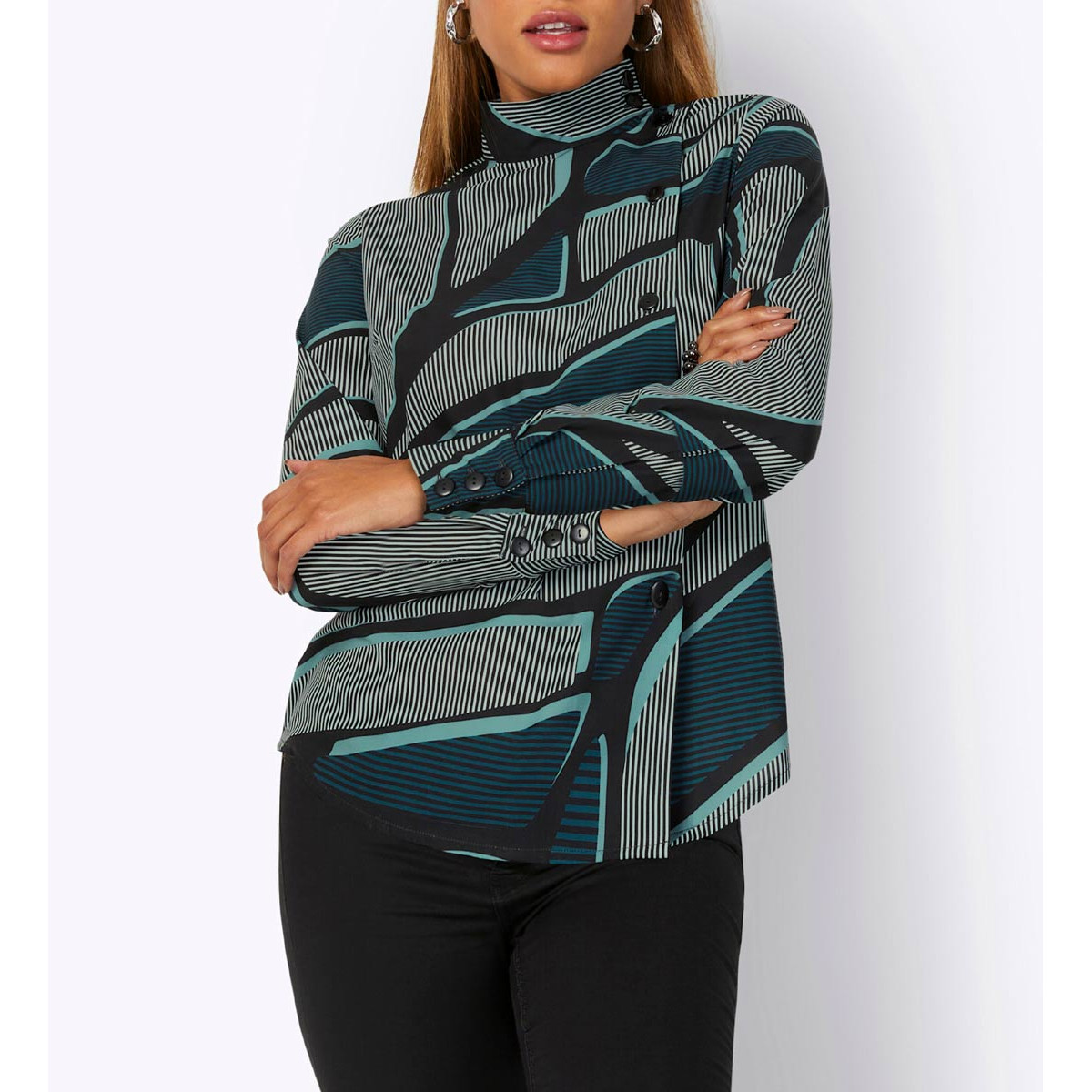 Bluse m.asymmetrischer Knopfleiste jade