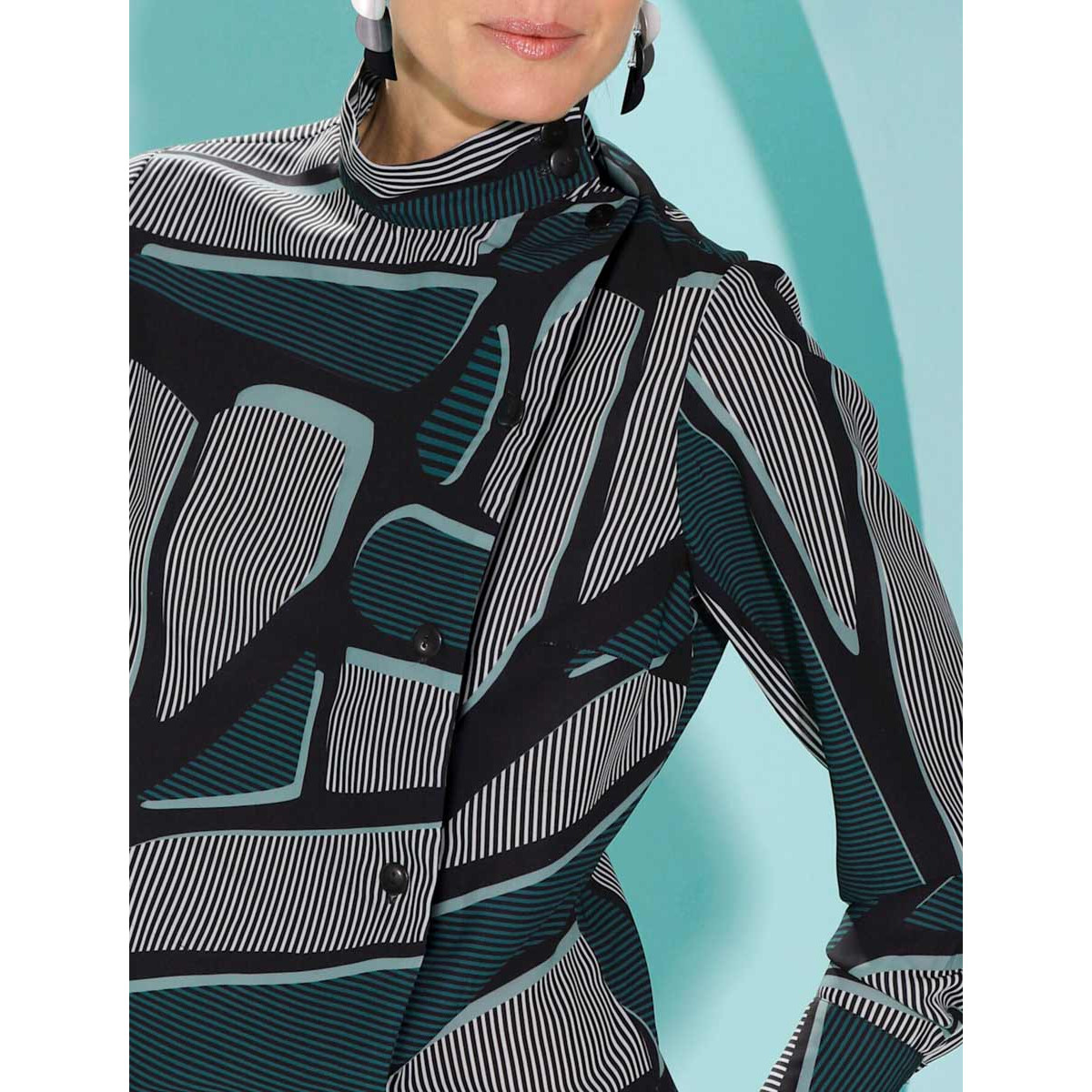 Bluse m.asymmetrischer Knopfleiste jade