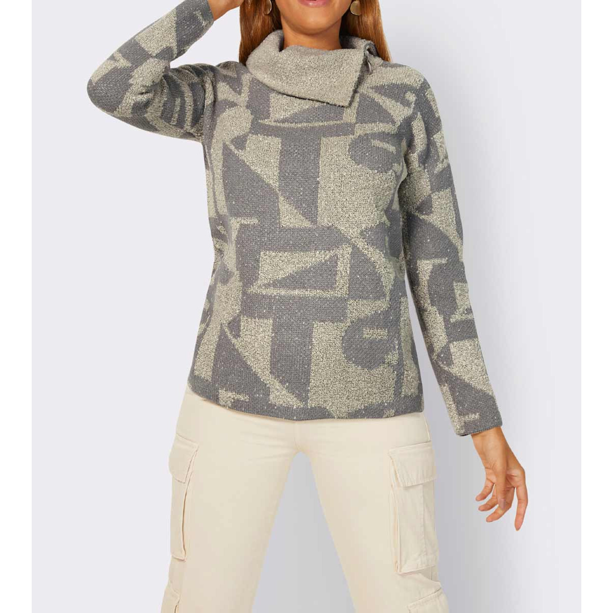 Jacquard-Pullover sand-grau