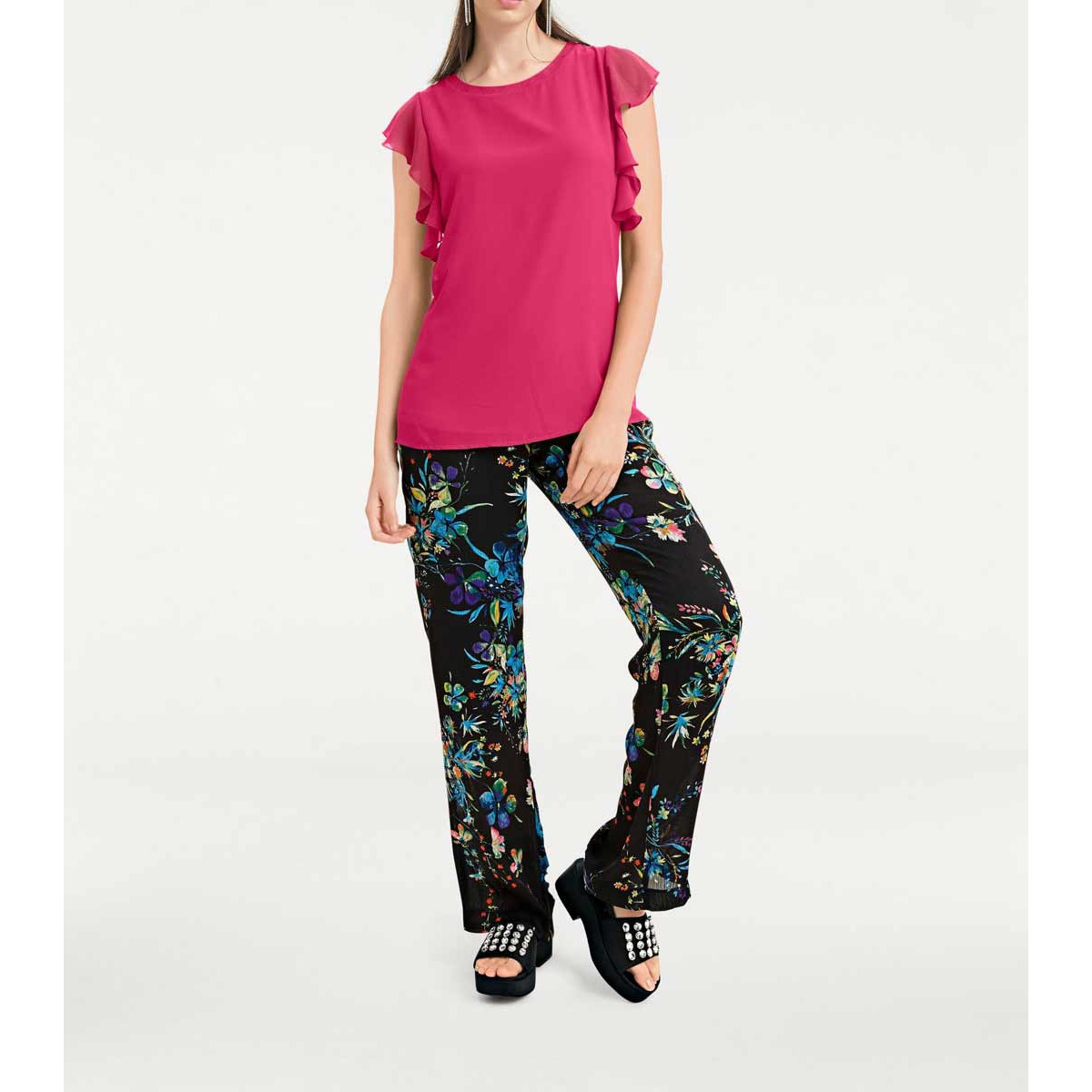 Designer-Blusenshirt m. Volants pink