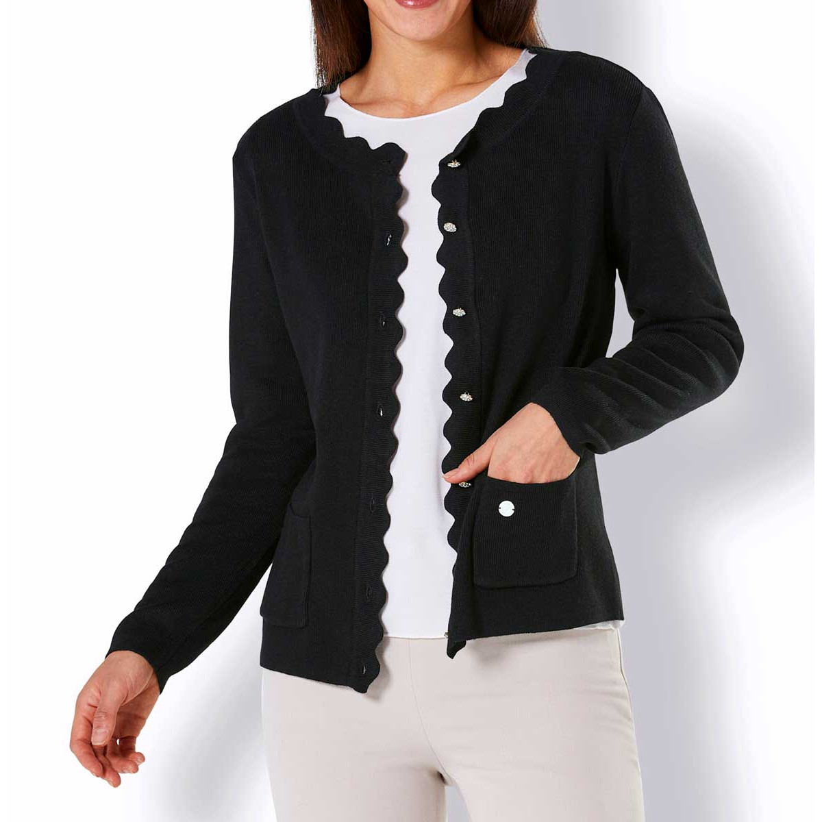 Strickjacke m. Schmuckknöpfen schwarz