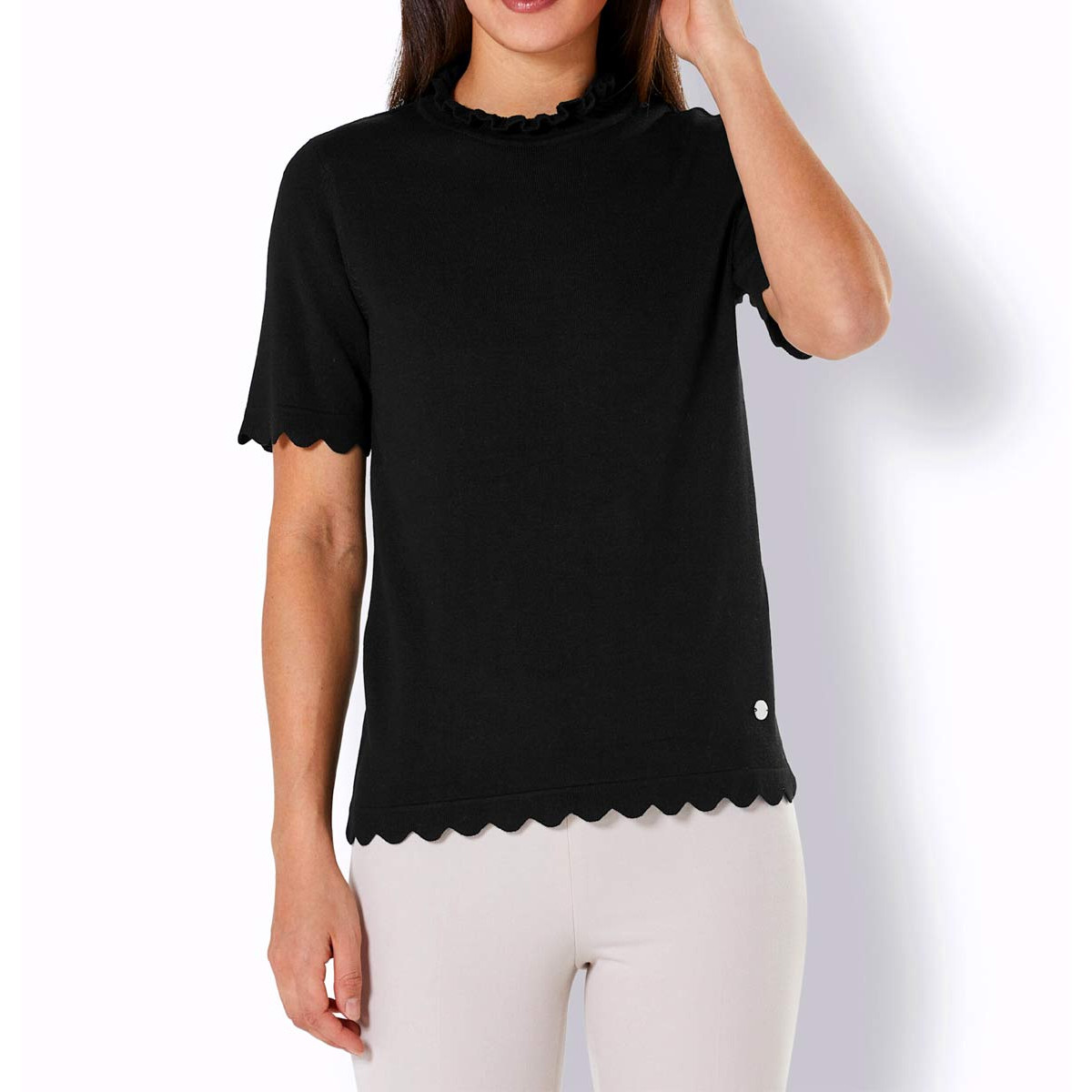 Stehkragenpullover m. Schmuckkante schwarz