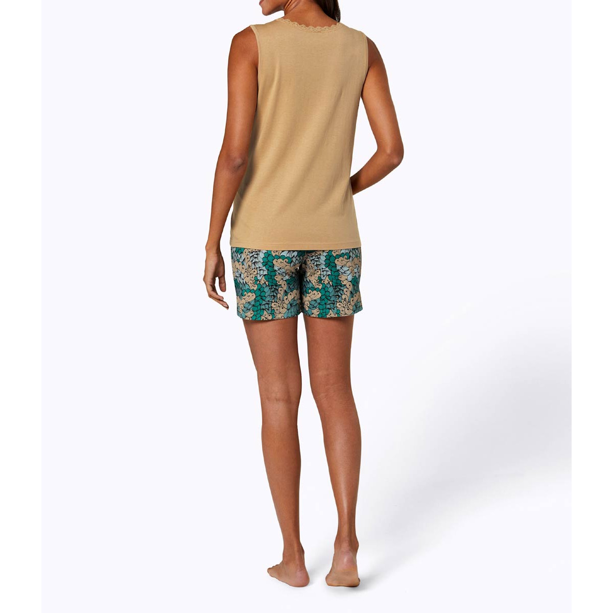 Jersey-Shorty camel-salbei-bedruckt