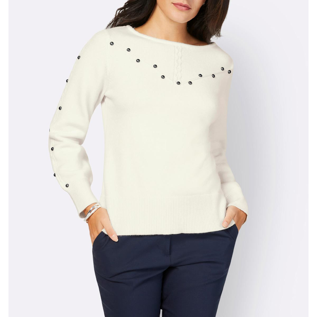 Pullover mit Zierperlen-Deko ecru