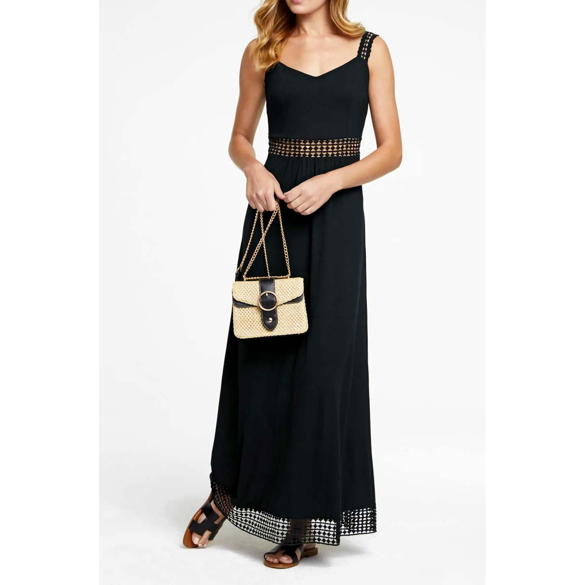 Designer-Jerseykleid m. Spitze schwarz
