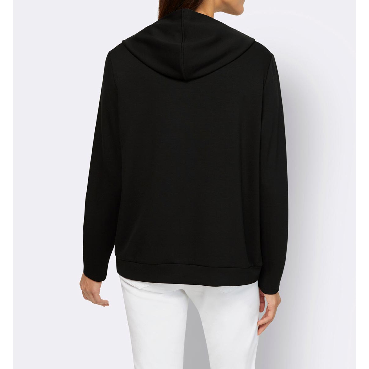 Designer-Sweatshirt m.Steinchen und Ösenverzierung schwarz