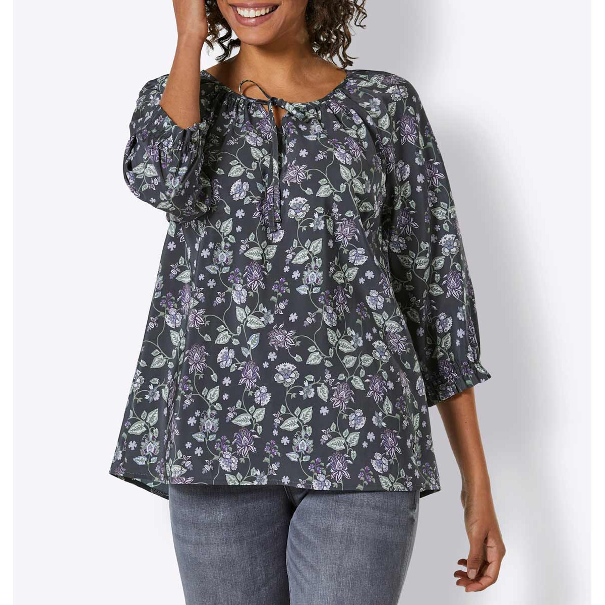 Modal-Druckbluse graphit-flieder