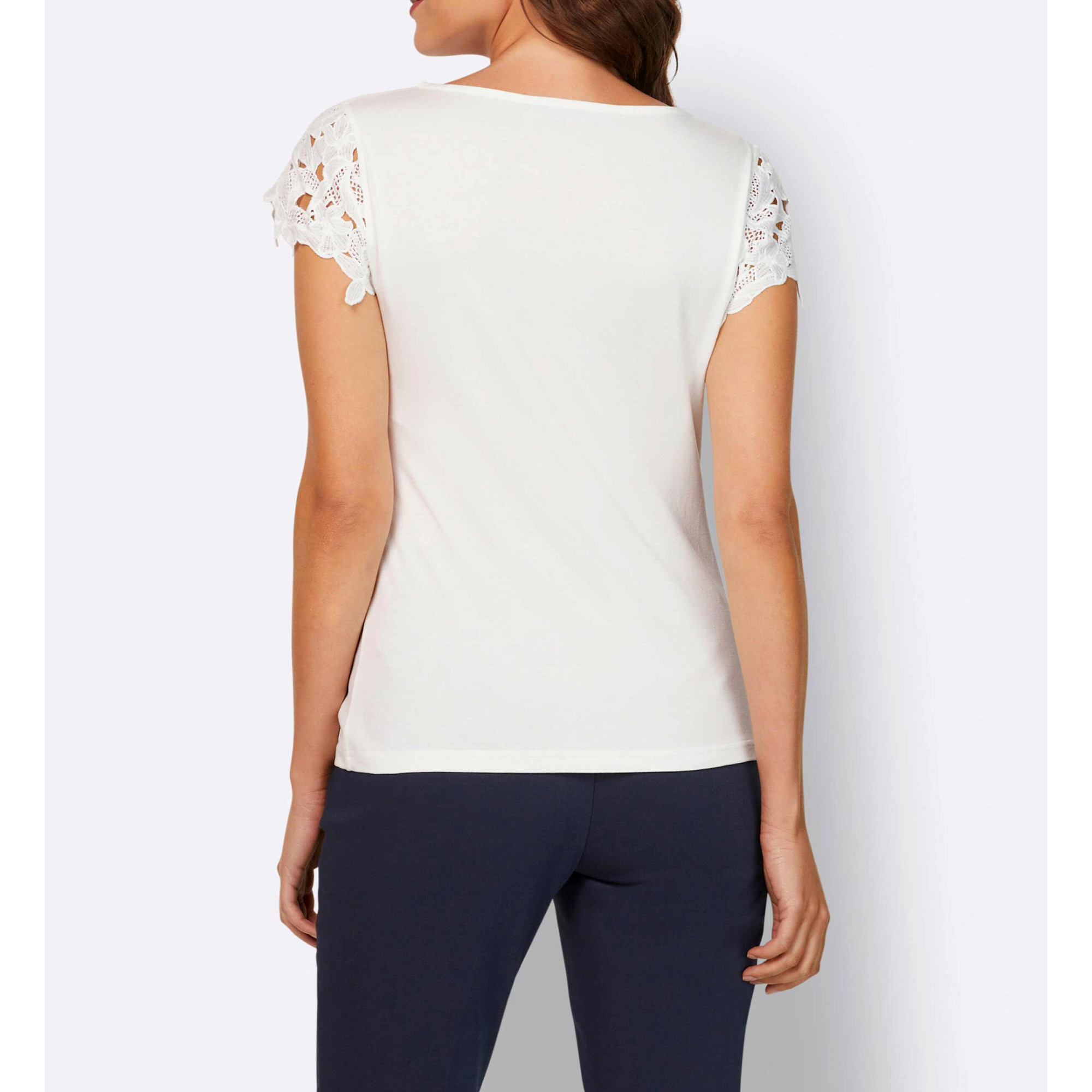 Designer-Shirt m.Spitzenbesatz ecru