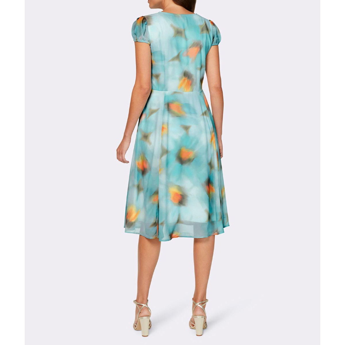 Designer-Chiffon-Druckkleid mint-taupe