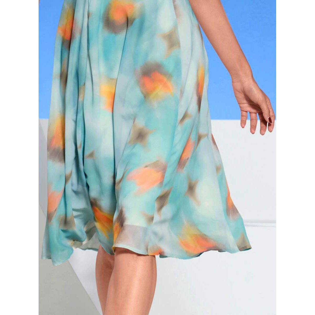 Designer-Chiffon-Druckkleid mint-taupe