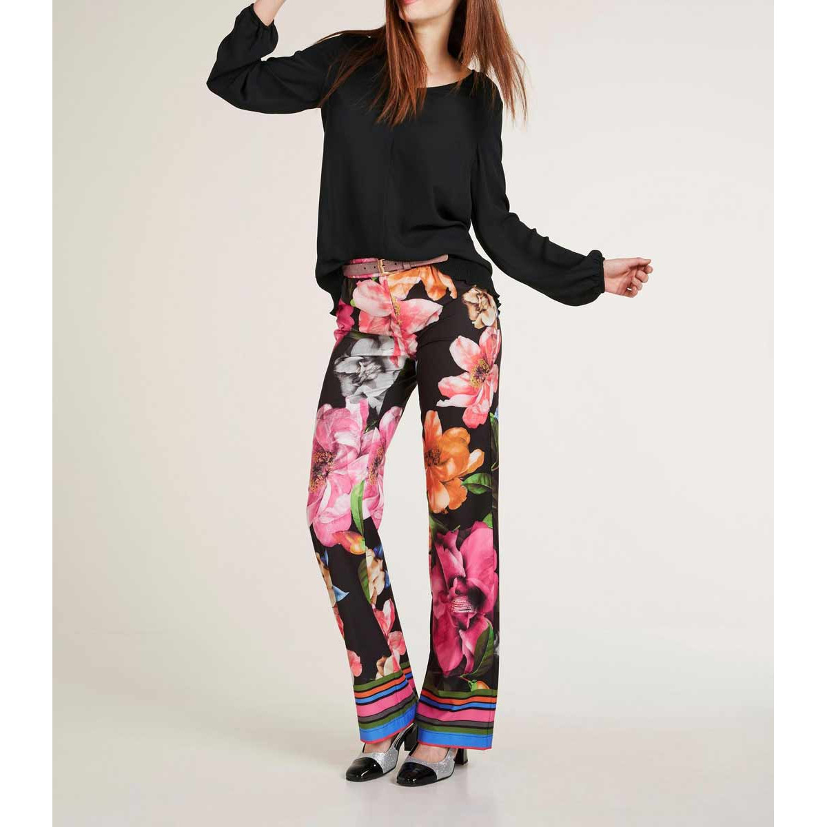Designer-Bluse m. Plisseesaum schwarz