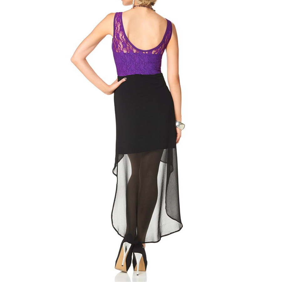 Chiffonkleid m. Spitze lila-schwarz