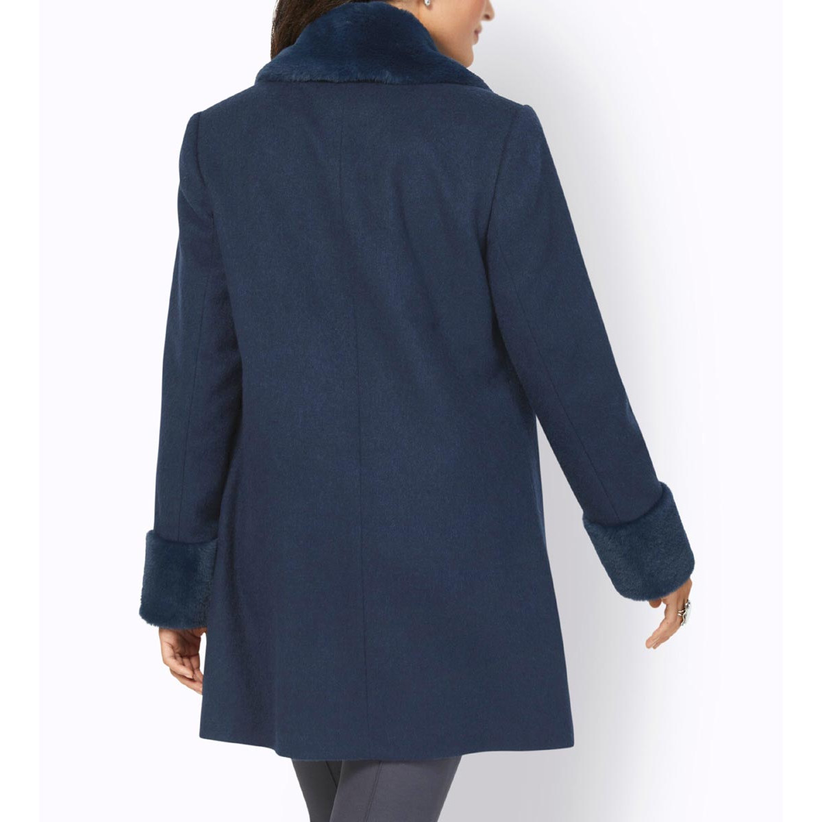 Wolljacke m.Pelz-Imitat-Details marine
