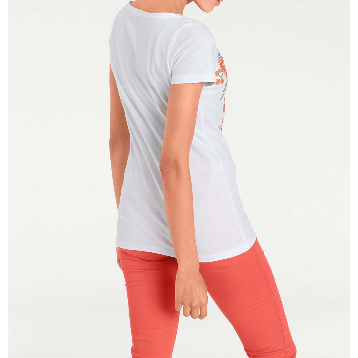 Designer-Shirt m. Perlenstickerei weiß-bunt
