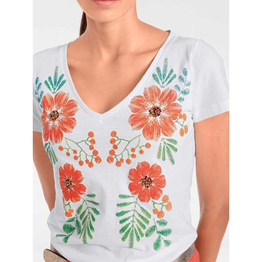Designer-Shirt m. Perlenstickerei weiß-bunt