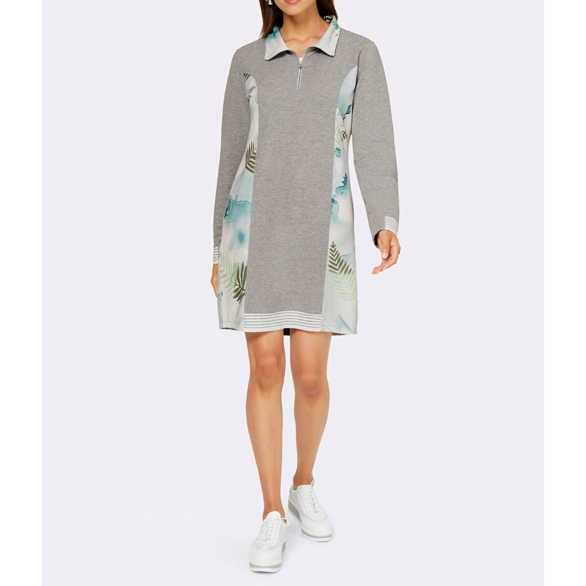 Designer-Sweatkleid m.Druck-Einsätze grau