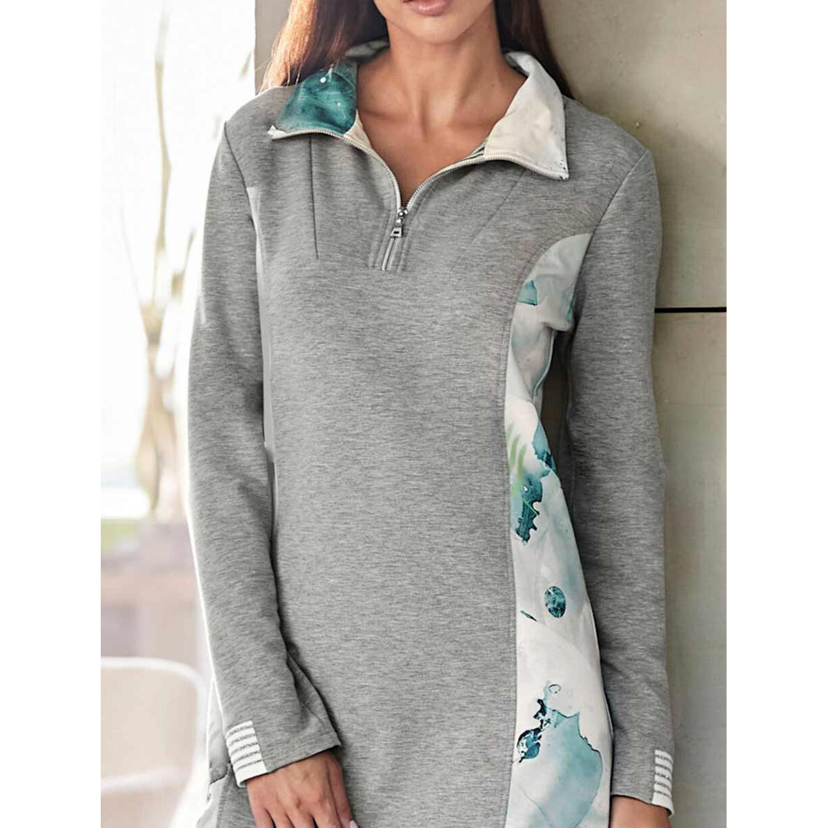 Designer-Sweatkleid m.Druck-Einsätze grau