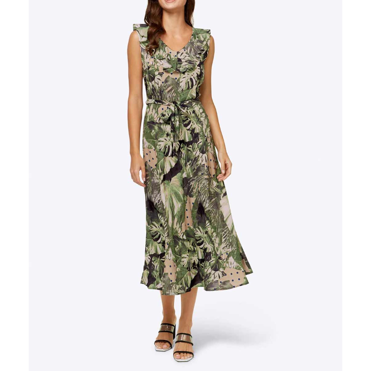 Designer-Druckkleid lindgrün-bunt