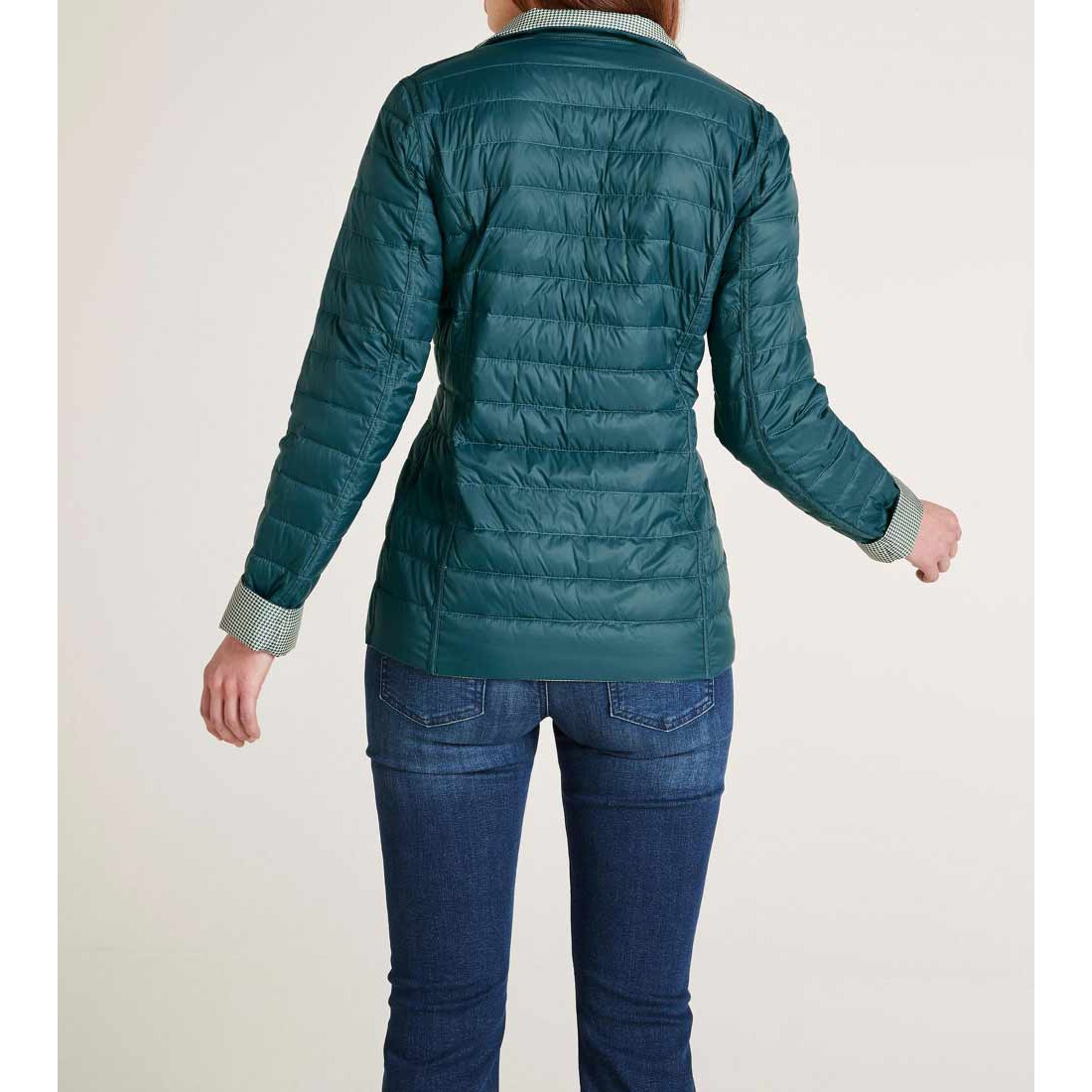 Designer-Wende-Daunenjacke grün-offwhite