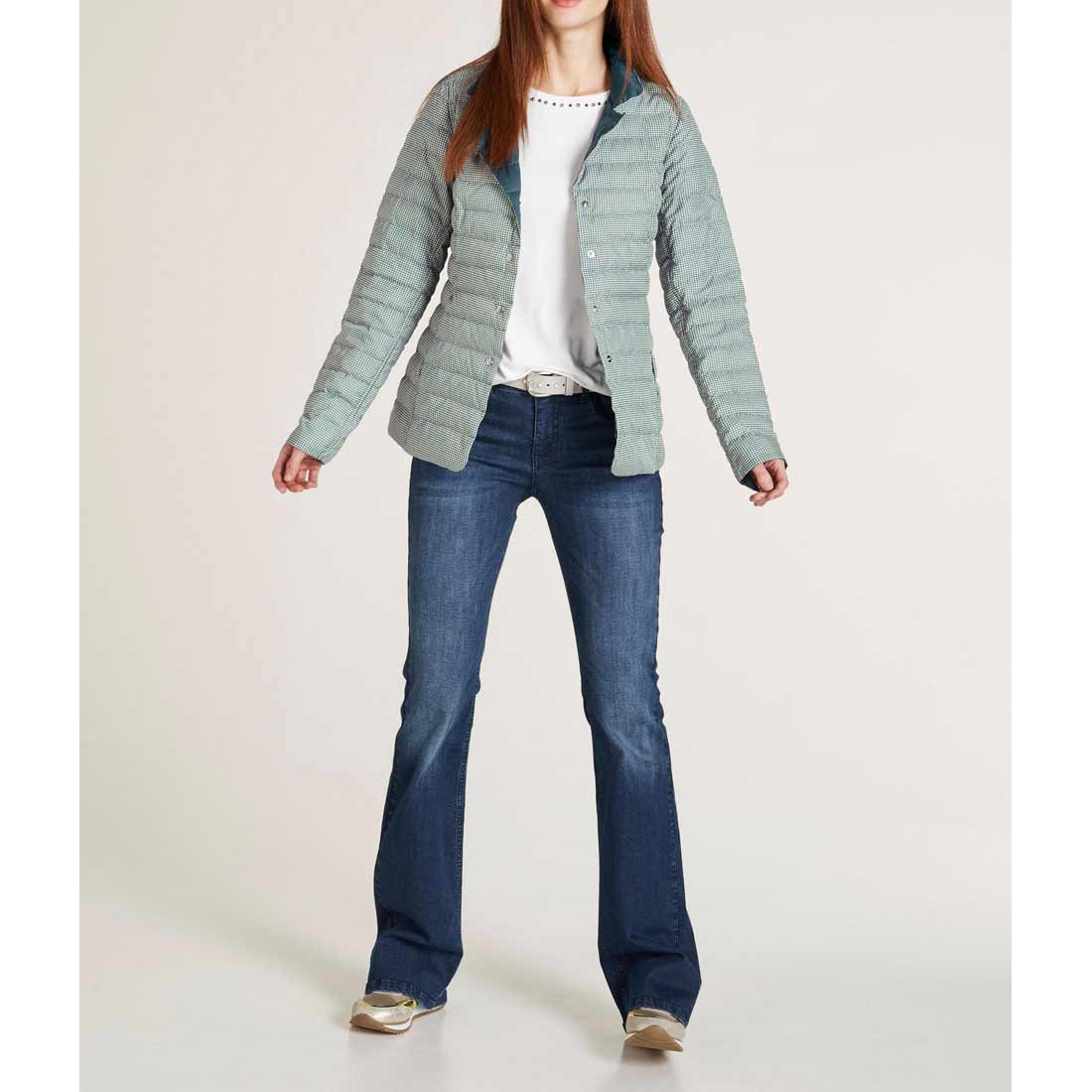 Designer-Wende-Daunenjacke grün-offwhite