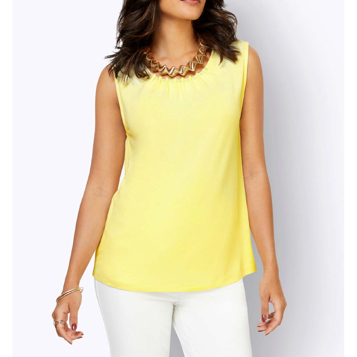 Shirttop m.Falten und Zierperlen zitrone