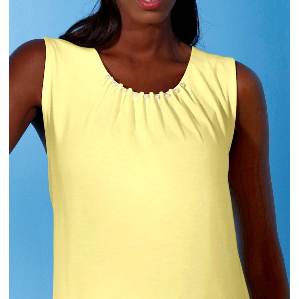 Shirttop m.Falten und Zierperlen zitrone