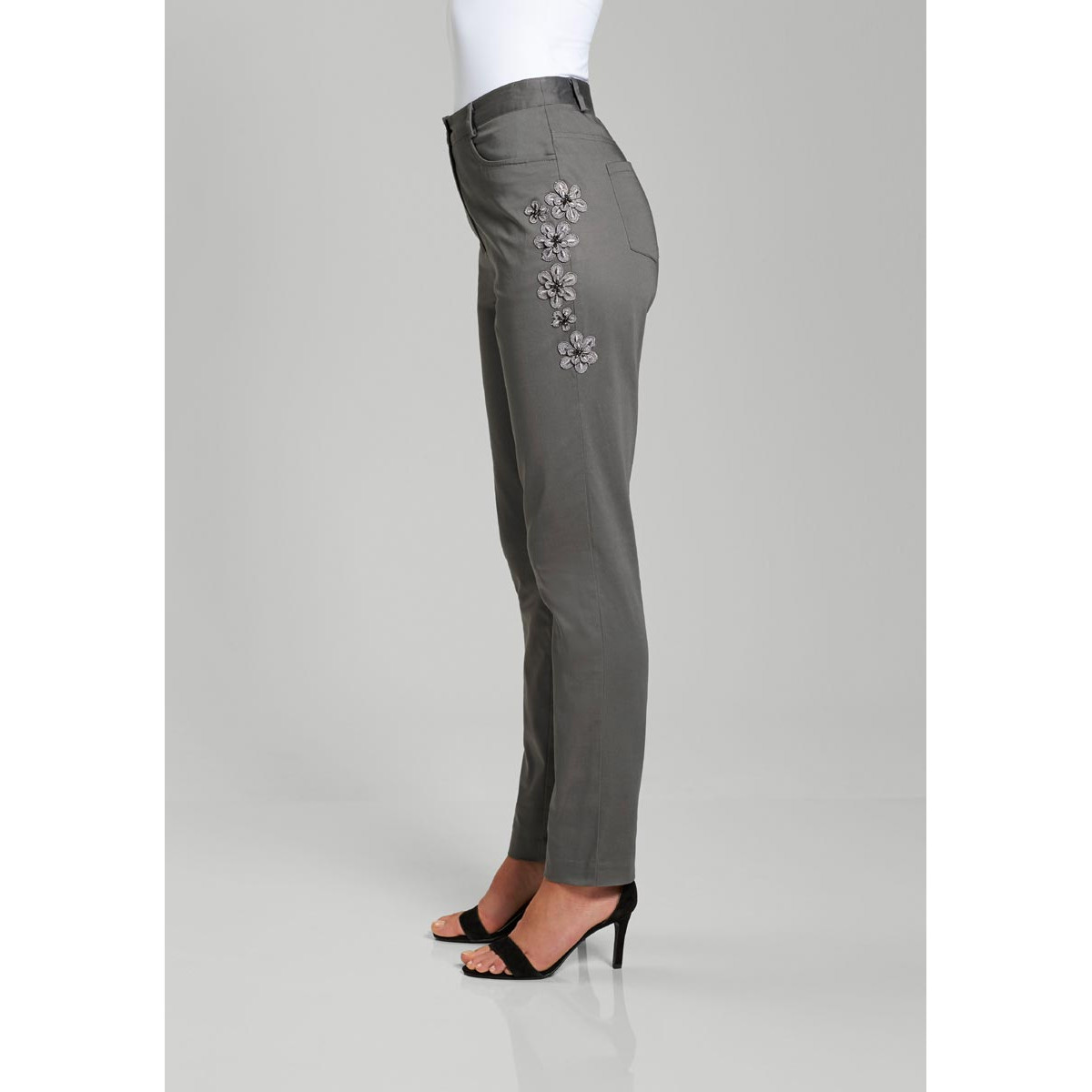 Stretchhose m. Stickerei grau