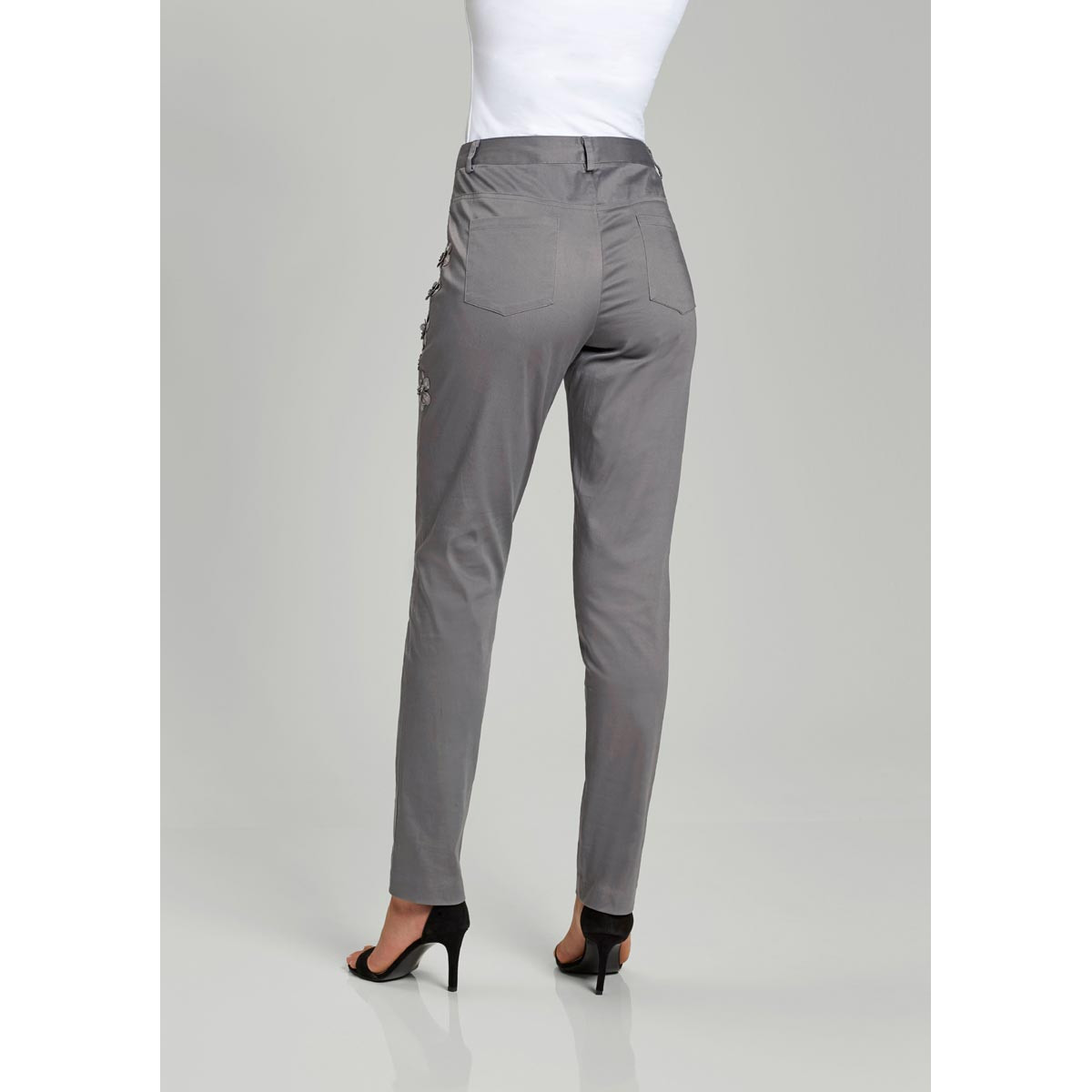 Stretchhose m. Stickerei grau