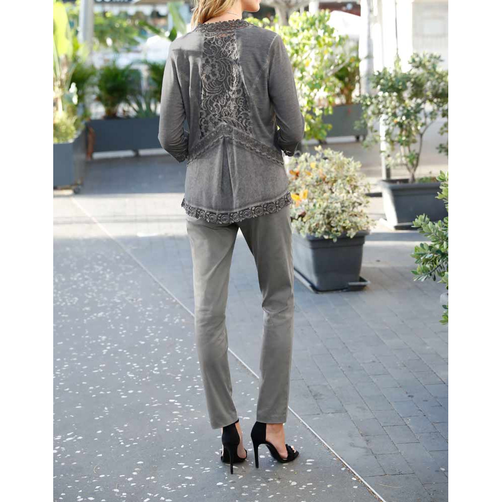 Stretchhose m. Stickerei grau