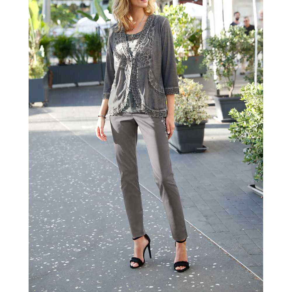 Stretchhose m. Stickerei grau